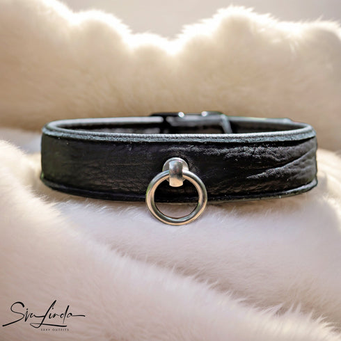 SiaLinda: Halsband echtes Elch Leder schwarz 30mm, solo oder mit O - Ring, Geschenkverpackung - SiaLinda.com